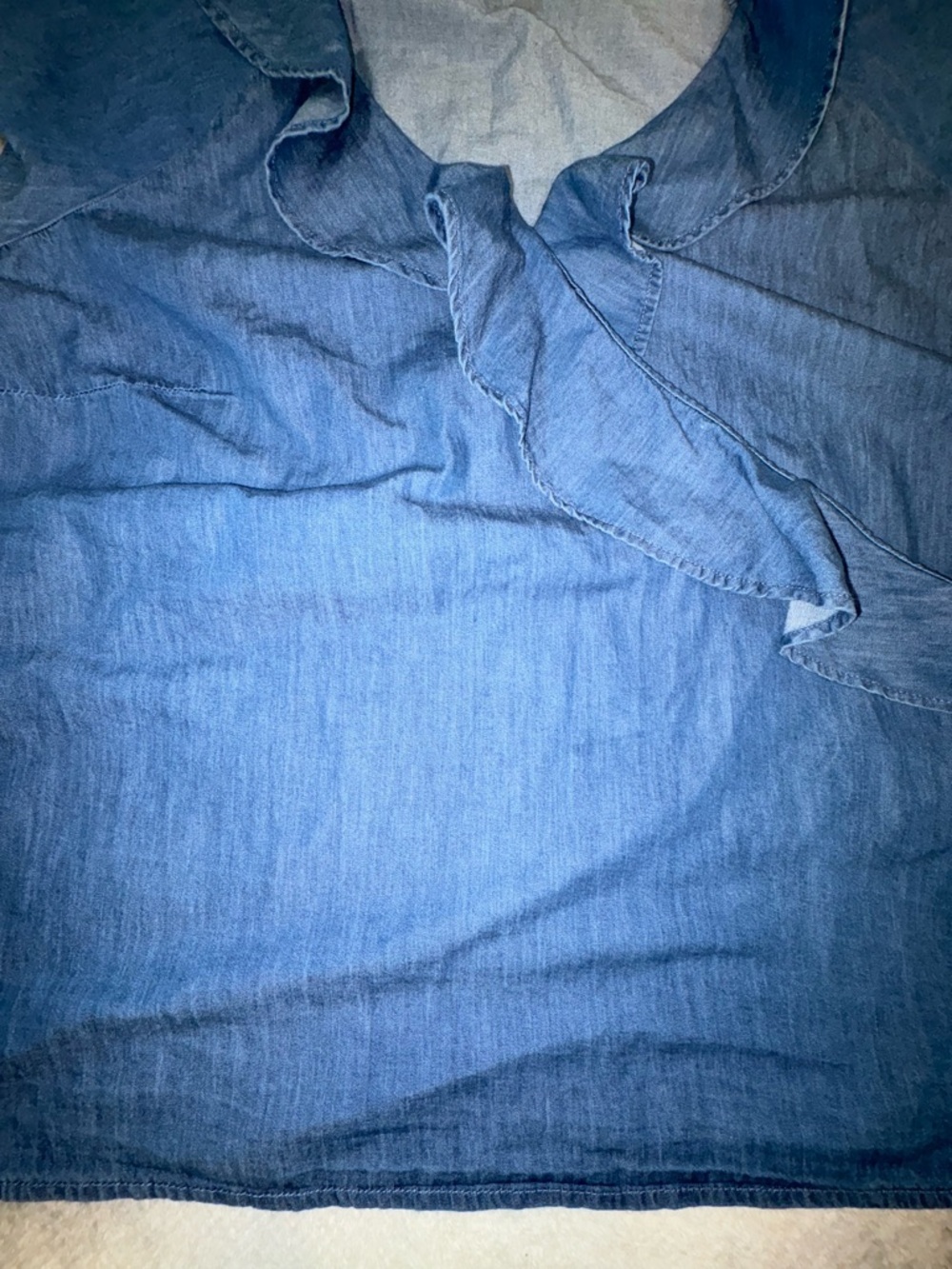(A10) St. John's Bay Plus 2X Blue Chambray‎ Wrap Top Flutter Sleeve Denim Blouse - Picture 6 of 10